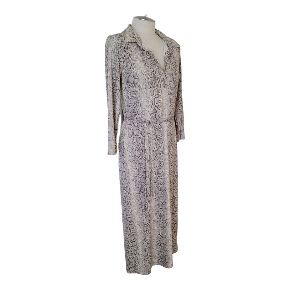 Warehouse Women Snakeskin Stretch Midi Sheath Dress 10 Collared Minimalist - Picture 4 of 11